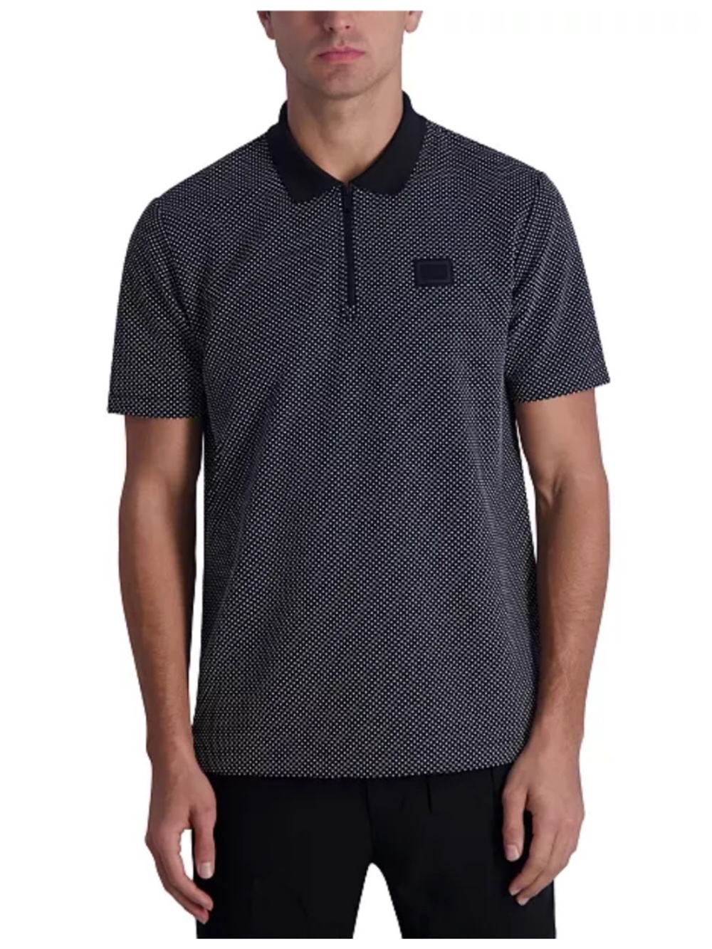 Karl Lagerfeld Paris Zip-Front Knit Black Dot Polo Shirt Sz. M EUC